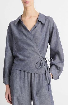 Vince Long Sleeve Wrap Top in Mid Indigo at Nordstrom Rack, Size Large