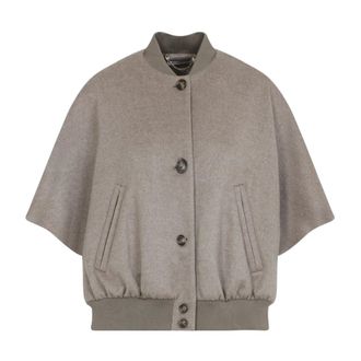 Max Mara Ponchos, female, Gray, M/L, Cashmere Bomber Cape with Metallic Chain