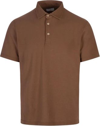 Fedeli Bruine Polo Shirt Superlicht Katoen Piqu&eacute; - Heren - Polos - Bruin - S - Katoen - Tops