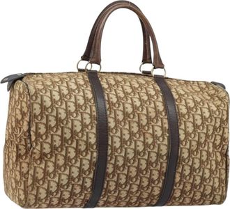 Dior Vintage Trotter Boston Bag Diorissimo Canvas Beige Canvas Handbag (Pre-Owned)