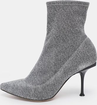 Sergio Rossi Silver Knit Fabric Sock Ankle Boots