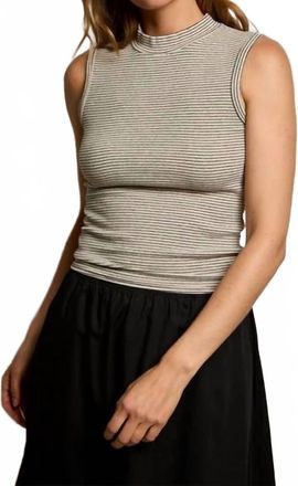 perfectwhitetee Mel Luxe Rib Mock Neck Tank Top In Heather Grey/black Stripe