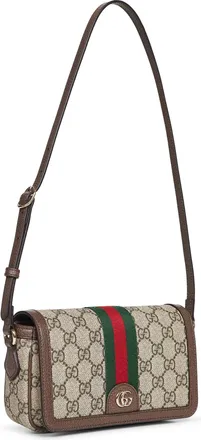Gucci Womens Ophidia Mini Shoulder Bag Beige And Dark Brown Polyurethane