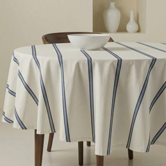 Muare Home Mantel redondo antimanchas 100% algod&oacute;n beige y azul di&aacute;metro 190 cm