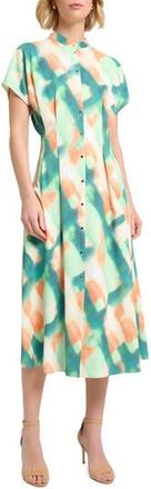 Misook Fit & Flare Cr&ecirc;pe de Chine Midi Dress in Green Multi at Nordstrom Rack, Size Xx-Large