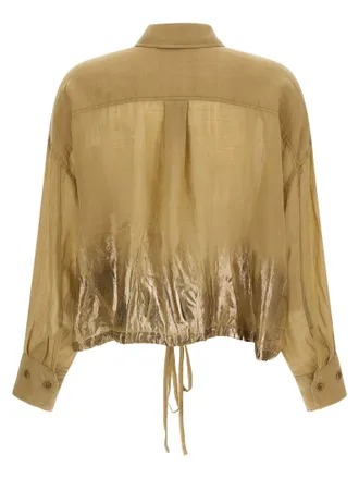 Nude Linen Blend with Laminated Lower Shirt - Tan