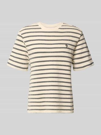 Review Strukturiertes T-Shirt mit Logostickerei auf der Brust in Ecru, Gr&ouml;&szlig;e XXL