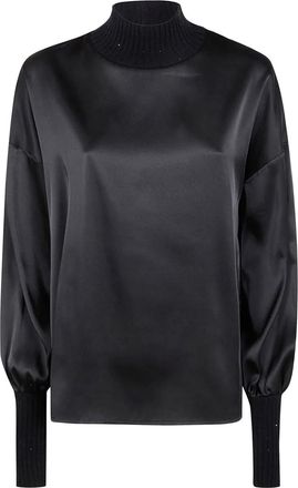 D.exterior Blouse met hoge hals - Zwart