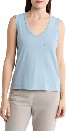 James Perse V-Neck Cotton Tank In Azure Blue