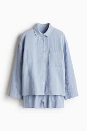 H&M Pyjama mit Oberteil und Shorts - Helles Mattblau