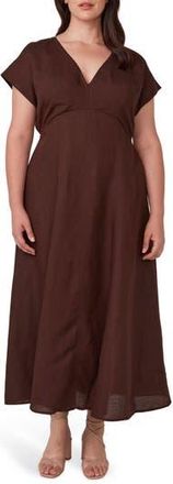 Estelle Aubrey Cutout Linen Blend Midi Dress in Chocolate at Nordstrom Rack, Size 20W