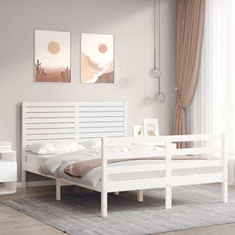 vidaXL Vidaxl - Estructura De Cama Con Cabecero Madera Maciza Blanco 140x190 Cm