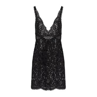 Dsquared2 Short Dresses, female, Black, Size: 2XS Lace-detail Fringed Mini Dress