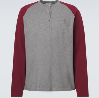 Miu Miu Logo cotton jersey Henley shirt