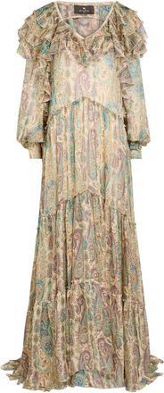 Etro Patterned Ruffled Silk Maxi Dress - Multicoloured 1 - 38 (UK6 / XS)