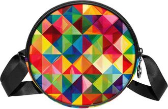 Generic Circle Crossbody Bag for Women, Lattice Geometry Small Sling Bag Daypack with Zipper Adjustable Shoulder Straps Casual Ladies Girls Round Purse