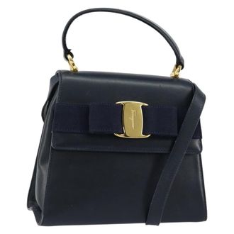 Ferragamo Vala Handbag Leather Navy Leather Handbag (Pre-Owned)