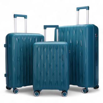 Infinity Leather Unisex Hard Shell Teal Blue Strong Suitcase 8 Wheel Cabin TSA Luggage Case Holiday Travel Hardshell - Size Medium