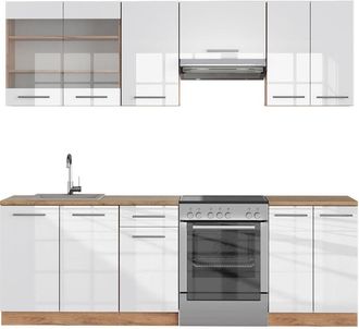 Vicco Mueble De Cocina Fame-line, Blanco Brillo Intenso/roble Dorado, 240 Cm, Et Roble