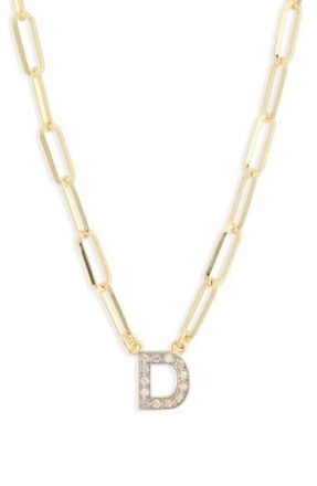Meshmerise Diamond Initial Charm Paper Clip Chain Necklace in Yellow-D at Nordstrom Rack