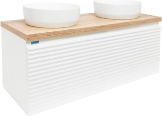 Puma Naturel Mueble De Ba&ntilde;o Bajo Lavabo Naturel Savona 118x43x44,8 Cm, Blanco Brillante, Tablero De Roble Halifax (savona120biddh)