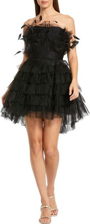 Mac Duggal Feathered Strapless Tulle Fit and Flare Dress in Black at Nordstrom, Size 8