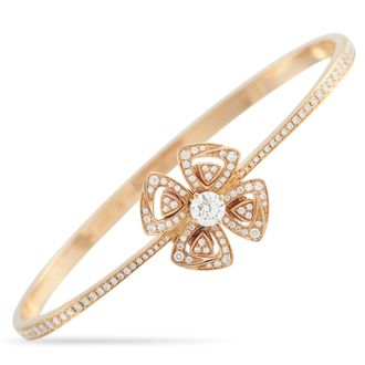 Bulgari Fiorever 18K Rose Gold Diamond Bangle Bracelet Size Small 5206