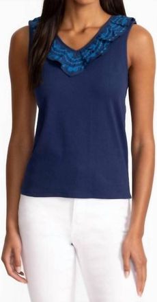 Johnny Was Daria Mixed Media Flutter Tank In Navy