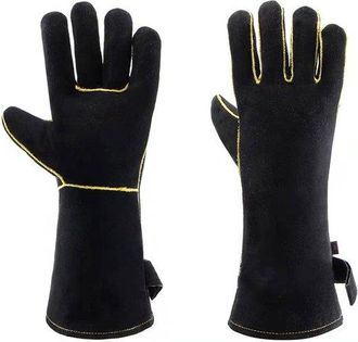No Brand 1 Par De Guantes Para Barbacoa - Guantes De Cuero Resistentes Al Calor Para Barbacoa - Talla &Uacute;nica Larga - Guantes Para Horno/chimenea/cocina - Negro