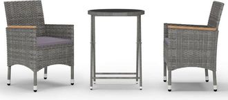 vidaXL Set De Bistr&oacute; Jard&iacute;n 3 Pzs Rat&aacute;n Sint&eacute;tico Vidrio Templado Gris Vidaxl