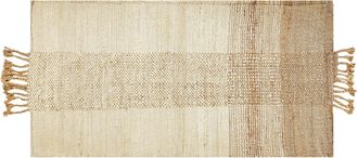 Beliani Alfombra De Yute Beige Arena Natural 80 X 150 Cm A Mano Geom&eacute;trico Borlas Hamzalar