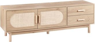 Beliani Mueble Tv De Aglomerado Con Patas De Madera Frente De Rat&aacute;n Estilo Boho Marr&oacute;n Claro Costello