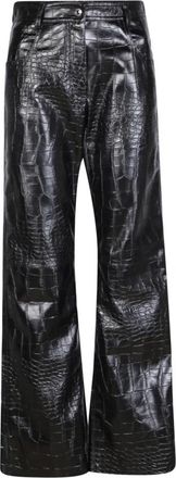 Msgm Zwarte Croco Broek met All-Over Krokodillenprint - Dames - Wijde Broeken - Zwart - XS - Broeken
