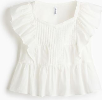 H&M Baumwolltop mit Volants - White