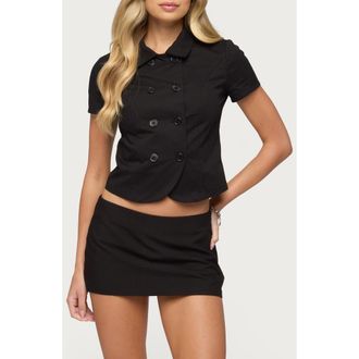 Edikted Pilar Crop Cotton Button-Up Shirt in Black at Nordstrom, Size X-Small