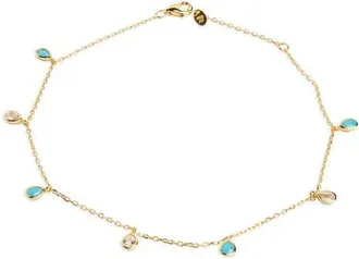 Argento Vivo Shaky Cubic Zirconia & Turquoise Anklet in Gold at Nordstrom