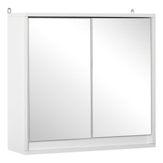 HOMCOM Wall Mounted Mirror Cabinet with Storage Shelf Bathroom Cupboard White | TJ Hughes