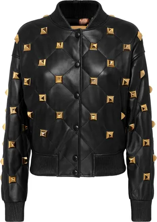 Philipp Plein Leather Bomber Matelass&egrave; Studs