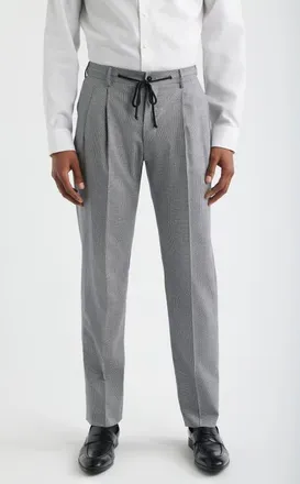 Zanella Nova Grey Glen Check Pleated Wool & Cotton Drawstring Dress Pants in Navy at Nordstrom, Size 40
