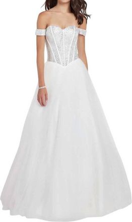 Alyce Paris Off The Shoulder Boned Bodice Ball Gown In Diamond White