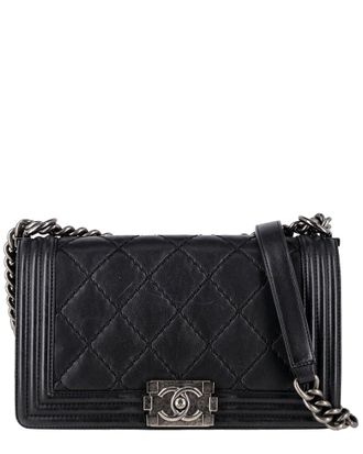 Chanel Black Sheep Leather Quilted Medium Double Stitch Boy Flap Bag (Authentic Pre-Loved)