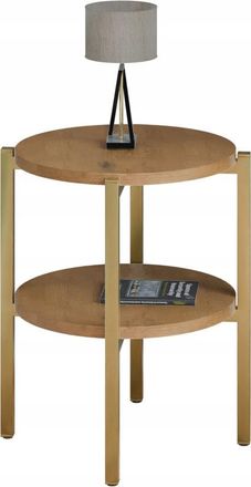 OEM Mesita De Noche Redonda Moderna Con Estante, 35x35x46 Cm, Metal Dorado