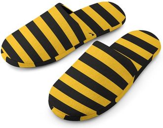 Generic Black And Yellow Bee Pattern Mens Cozy House Slippers Winter Warm Shoes with Anti-Slip Sole for Travel Indoor Outdoor