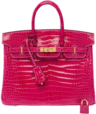 Herm&egrave;s Pink Crocodile Leather Birkin 25 Handbag (Authentic Pre-Loved)