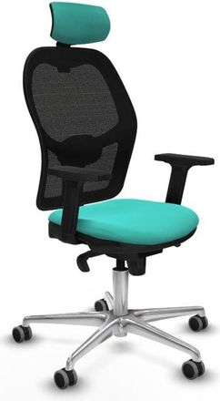 Piqueras y Crespo Piqueras Y Crespo - Jorquera Sincro Malla Negra Similpiel Turquesa Brazos 2d Base Aluminio Cabecero 2d Ruedas 65mm Engomada