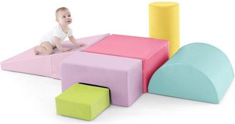 Costway Costway - Juego De 6 Bloques De Espuma Grandes, Juego De Juguete Para Aprendizaje Para Ni&ntilde;os De 1-3 A&ntilde;os, Con Rect&aacute;ngulos, Cilindro, Media Luna, Cu&ntilde;a,