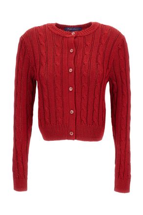 Ralph Lauren Collection Red Silk Crew Neck Cardigan