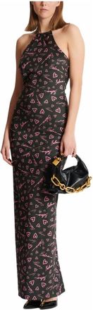 Balmain Lange Jurk met Crush Print - Dames - Avondkleed - Zwart - L - Polyester - Kleedjes