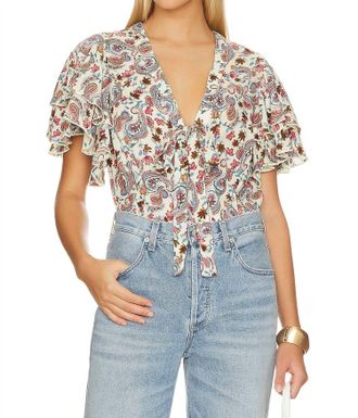 Free People Call Me Later Printed Bodysuit In Sweet Combo