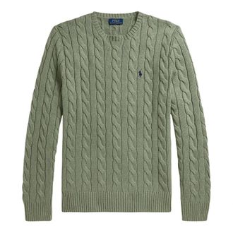 Ralph Lauren Round-neck Knitwear, male, Green, Size: S Cable-Knit Crewneck Sweater